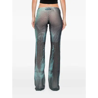 Jean Paul Gaultier Printed Flared-leg Mesh Trousers In Blue