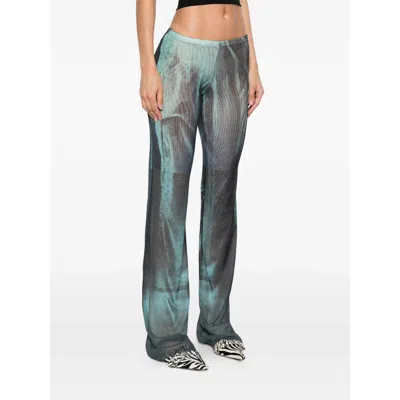 Jean Paul Gaultier Printed Flared-leg Mesh Trousers In Blue