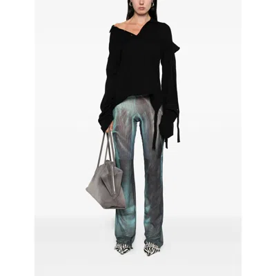 Jean Paul Gaultier Printed Flared-leg Mesh Trousers In Blue