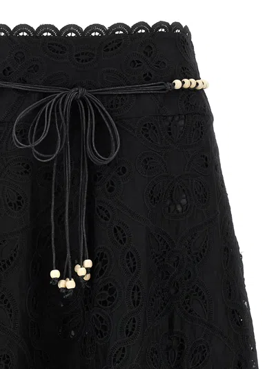 Zimmermann Zim Rhiannon Embroidered Scallop Hem Wblt Midi Skirt Black