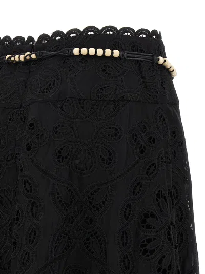 Zimmermann Zim Rhiannon Embroidered Scallop Hem Wblt Midi Skirt Black