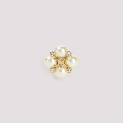Celine Crystal And Pearl Gold Brass Ring In Multi