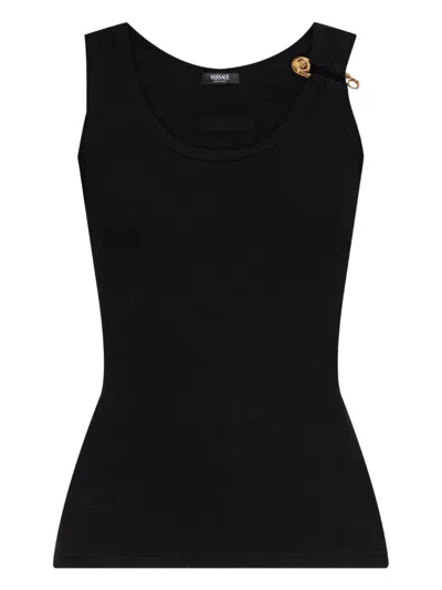 Versace Safety Pin Ribbed Tank Top Clothing In Black