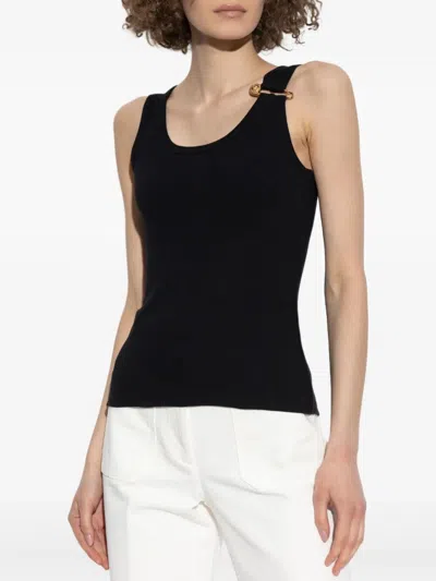 Versace Safety Pin Ribbed Tank Top Clothing In Black