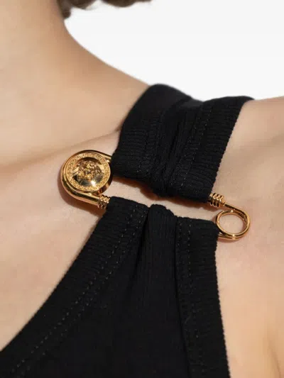 Versace Safety Pin Ribbed Tank Top Clothing In Black