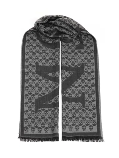 Alexander Mcqueen Scarf Multi Logo Scarves And Foulards Grey In Gray