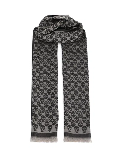 Alexander Mcqueen Scarf Skull Monogram Scarves And Foulards Black In Gray