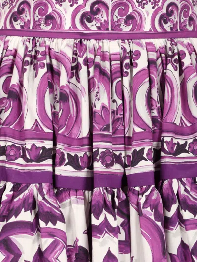 Dolce & Gabbana Violet Pleated Miniskirt With Rear Zip Closure And All-over Graphic Print
