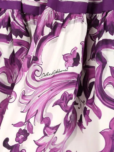 Dolce & Gabbana Violet Pleated Miniskirt With Rear Zip Closure And All-over Graphic Print