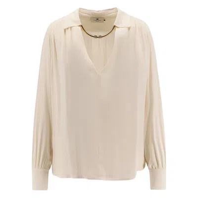Elisabetta Franchi Jewel Detailed Georgette Blouse In Neutral