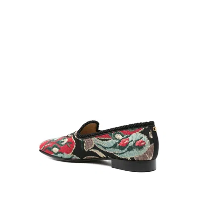 Valentino Floral-patterned Rope-trimmed Loafers In Black