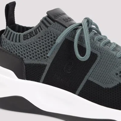 Berluti Breathable Textile And Leather Sneakers With Sole In Black