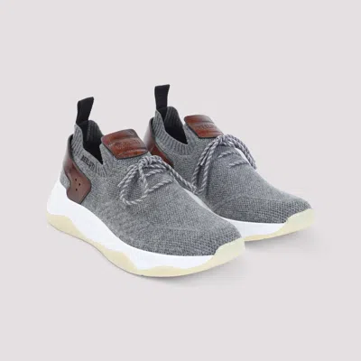 Berluti Knitted Textile Sneakers With Leather Accents In Gray