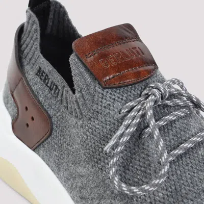 Berluti Knitted Textile Sneakers With Leather Accents In Gray