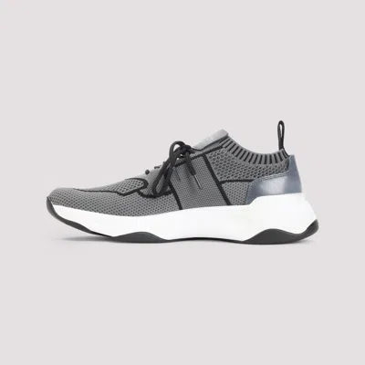 Berluti Gray Shadow Leather-trimmed Sneakers With Sock-like Fit In Gray