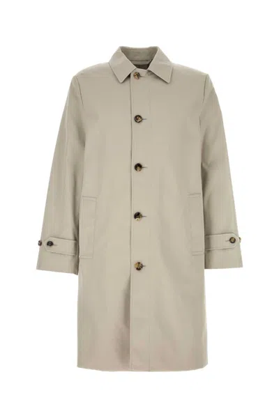 Burberry Long Cotton Double-breasted Coat With Notched Lapel
