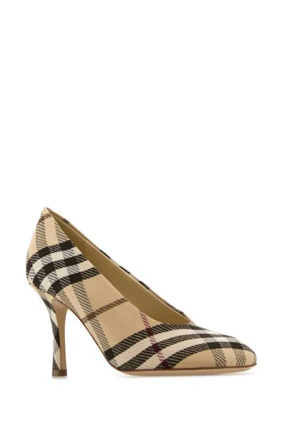 Burberry Embroidered Canvas Baby Pumps In Brown
