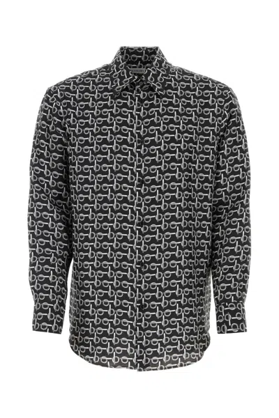 Burberry Long Sleeve Shirt With All-over Monogram Print In Gray