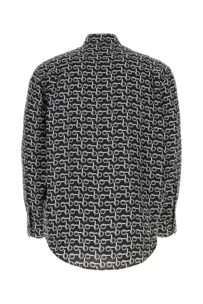 Burberry Long Sleeve Shirt With All-over Monogram Print In Gray