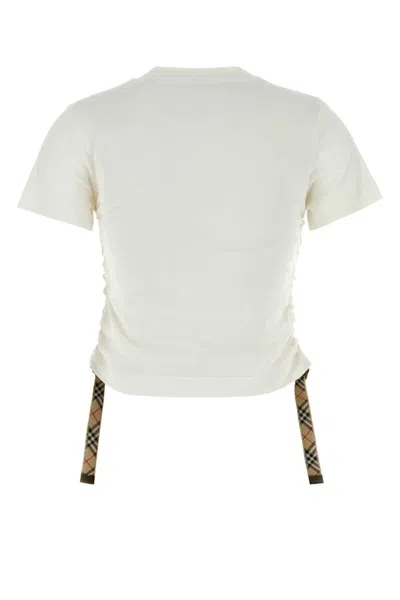 Burberry Ruched Check-ties Short-sleeve T-shirt In Chalk
