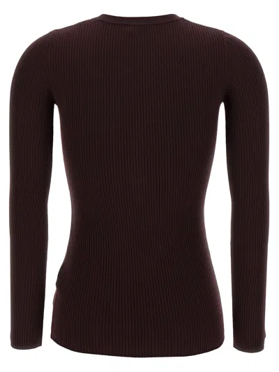 Elisabetta Franchi Burgundy Ribbed Sweater With Pocket In Brown