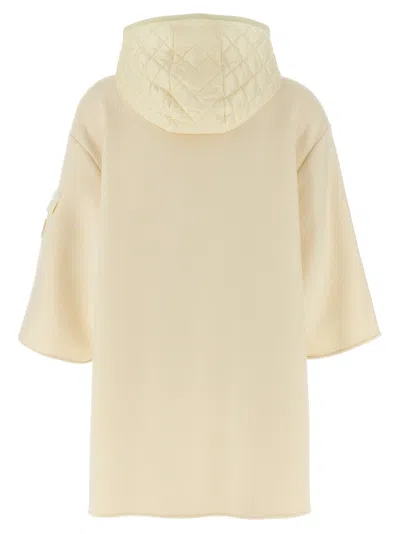 Moncler Two-material Hood Capes White In Neutral