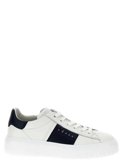 Hogan Panelled Design Calf Leather Sneakers With Chunky Sole In White