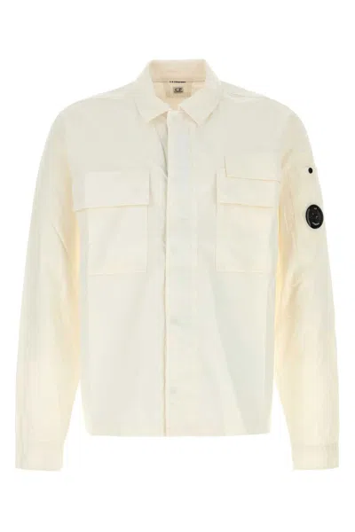 C.p. Company Off White Lens-detail Cotton Shirt In White