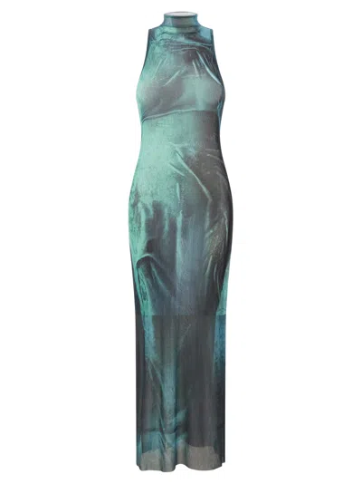 Jean Paul Gaultier The Long Water Dress Print High-neck Maxi Dress In Green