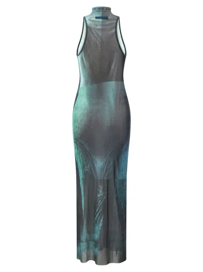 Jean Paul Gaultier The Long Water Dress Print High-neck Maxi Dress In Green