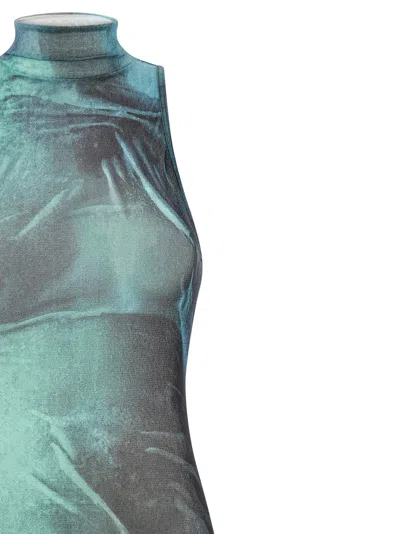 Jean Paul Gaultier The Long Water Dress Print High-neck Maxi Dress In Green