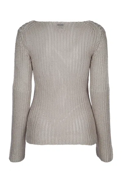 Calvin Klein Boat Neck Silk Blend Relaxed Sweater In Gray