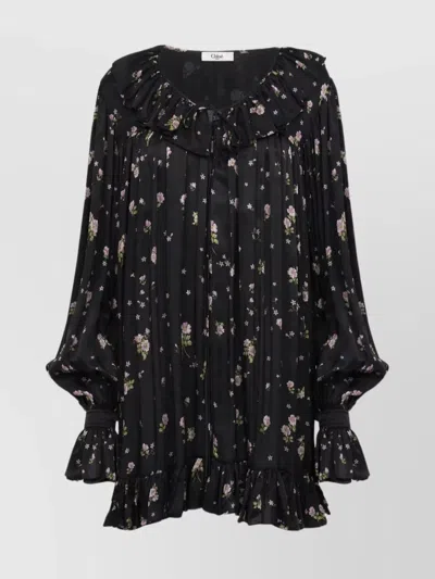 Chloé Mini Dress Pleated Ruffles In Multi