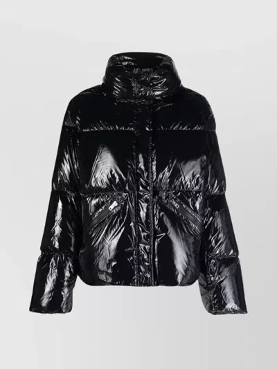 Herno High Collar Long Sleeves Shiny Finish Side Pockets In Black