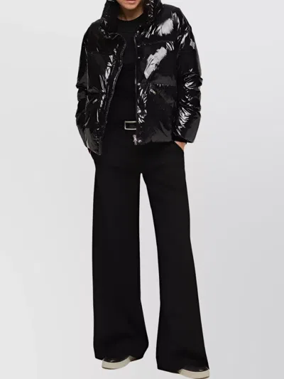 Herno High Collar Long Sleeves Shiny Finish Side Pockets In Black