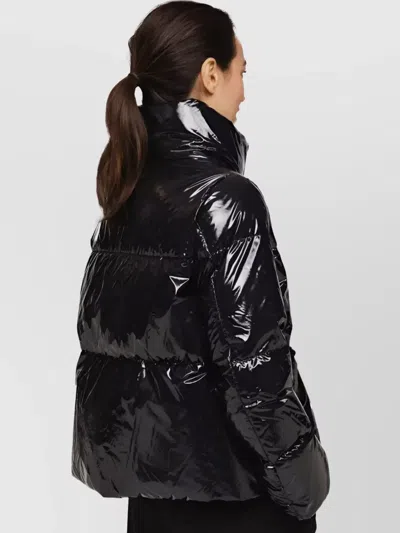 Herno High Collar Long Sleeves Shiny Finish Side Pockets In Black