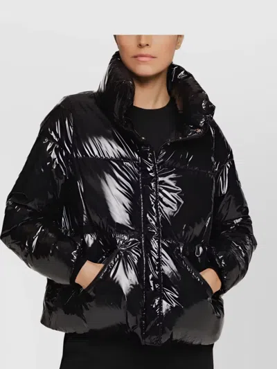 Herno High Collar Long Sleeves Shiny Finish Side Pockets In Black
