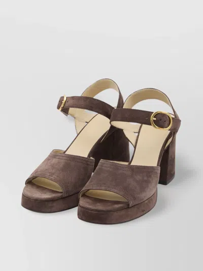 Valentino Suede Block Heel Sandals With Buckle Detail