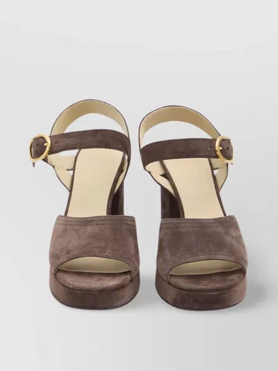 Valentino Suede Block Heel Sandals With Buckle Detail