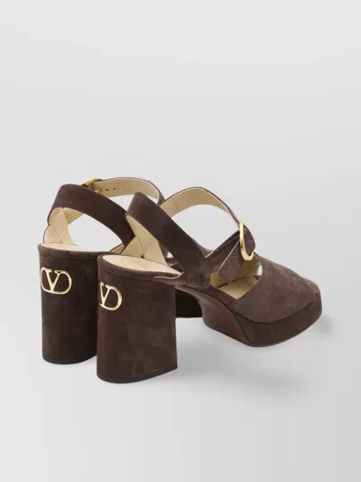 Valentino Suede Block Heel Sandals With Buckle Detail