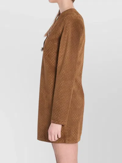 Gucci Brown Dress With Front Horsebit Details And All-over Gg Motif In Suede Woman In Brown