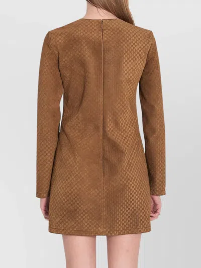 Gucci Brown Dress With Front Horsebit Details And All-over Gg Motif In Suede Woman In Brown