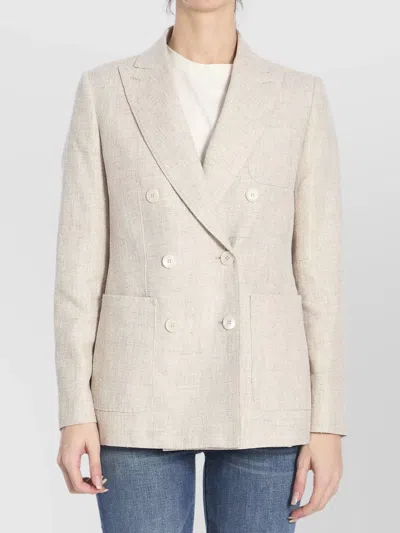 Max Mara Linen Blend Double-breasted Jacket With Chest Pocket In Neutral