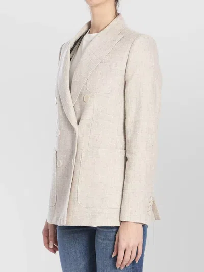 Max Mara Linen Blend Double-breasted Jacket With Chest Pocket In Neutral