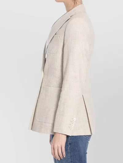 Max Mara Linen Blend Double-breasted Jacket With Chest Pocket In Neutral