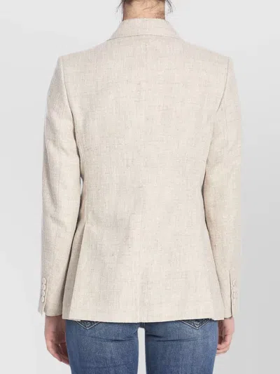 Max Mara Linen Blend Double-breasted Jacket With Chest Pocket In Neutral