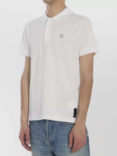 Fendi Ff Ribbed Collar Polo Shirt In White