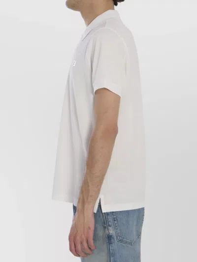 Fendi Ff Ribbed Collar Polo Shirt In White