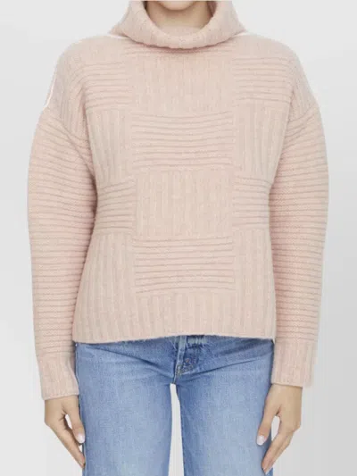 Bottega Veneta Ribbed Pattern Wool Turtleneck Sweater In Neutral