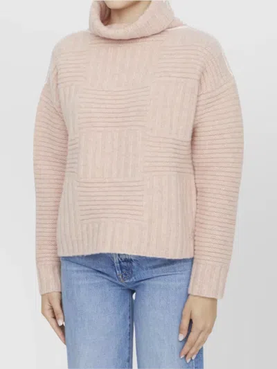 Bottega Veneta Ribbed Pattern Wool Turtleneck Sweater In Neutral